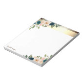 Elegant Gold Stripe, Blue Flowers Notitieblok (Linkerzijde)