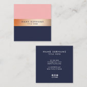 Elegant Gold Stripe Blue Square Visitekaartje (Voorkant / Achterkant)