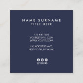 Elegant Gold Stripe Blue Square Visitekaartje (Achterkant)