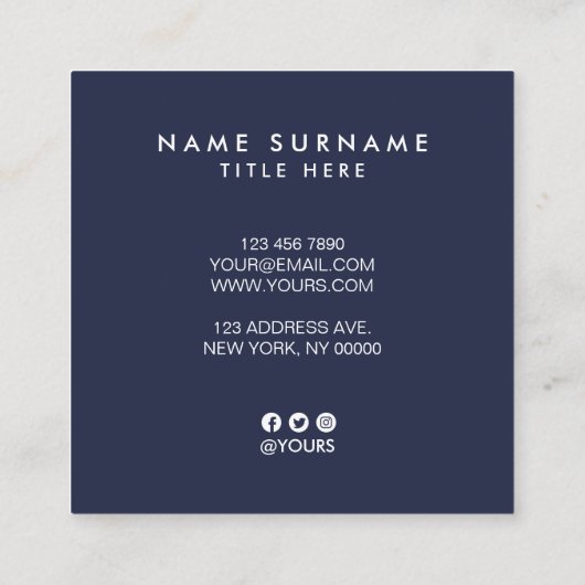 Elegant Gold Stripe Blue Square Visitekaartje (Achterkant)