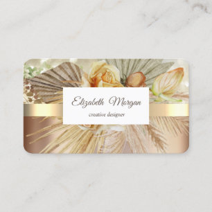 Elegant Gold Stripe Boho Flowers Visitekaartje