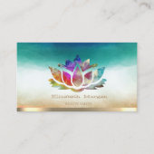 Elegant Gold Stripe Colorful Lotus Waterverf Visitekaartje (Voorkant)
