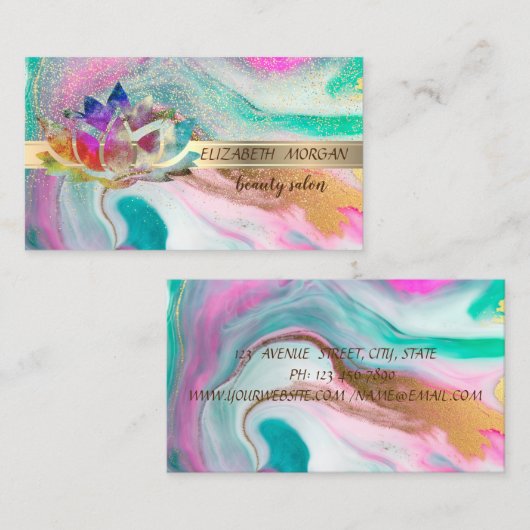 Elegant Gold Stripe Confetti, kleurrijke Lotus, ma Visitekaartje (Voorkant / Achterkant)