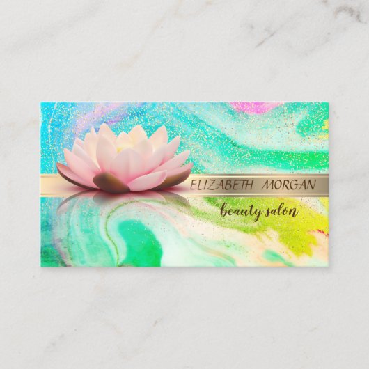 Elegant Gold Stripe Confetti, Lotus, Green Marble Visitekaartje (Voorkant)