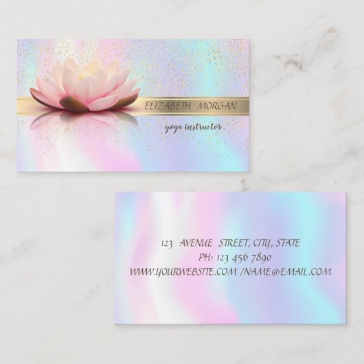 Elegant Gold Stripe Confetti, Lotus, holografisch Visitekaartje (Voorkant / Achterkant)