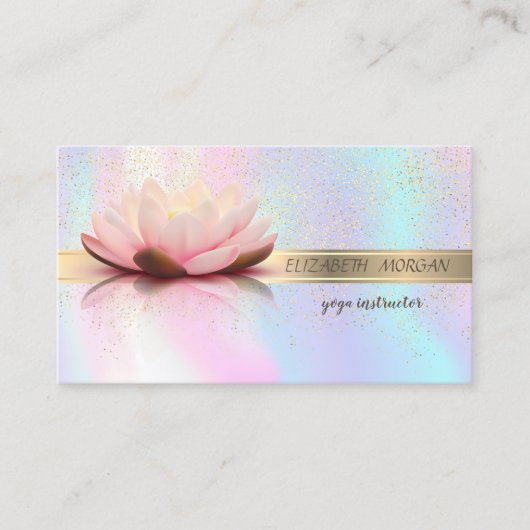 Elegant Gold Stripe Confetti, Lotus, holografisch Visitekaartje (Voorkant)