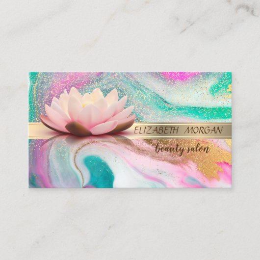 Elegant Gold Stripe Confetti, Lotus, marmer Visitekaartje (Voorkant)