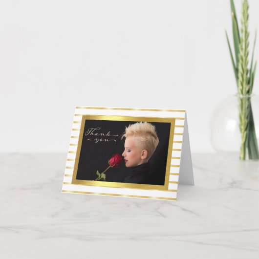 Elegant Gold Stripe-fotokaart - Hartelijk dank Bedankkaart (Voorkant)
