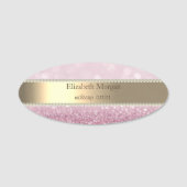 Elegant Gold Stripe, Glitter Bokeh, Pearls Naamplaatje (Voorkant)