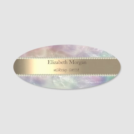 Elegant Gold Stripe, Glitter Bokeh, Pearls Name Ta Naamplaatje (Voorkant)