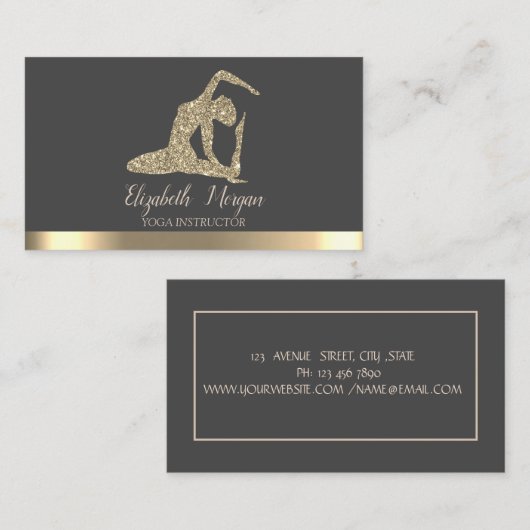 Elegant Gold Stripe Glitter Yoga Girl Visitekaartje (Voorkant / Achterkant)