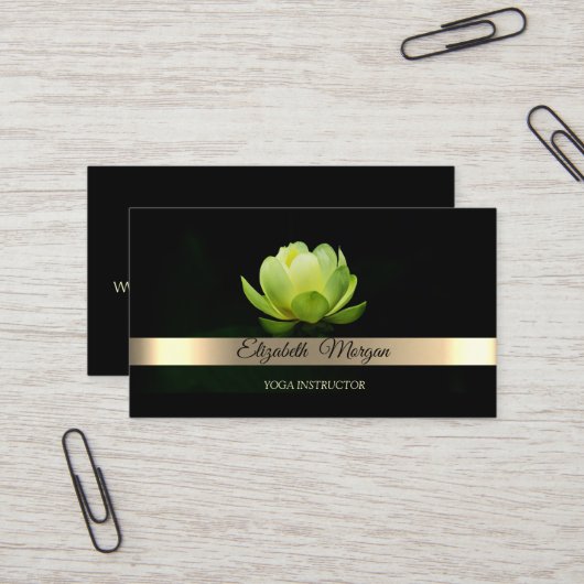 Elegant Gold Stripe Green Lotus Flower Yoga Visitekaartje (Voorkant / Achterkant in situ)