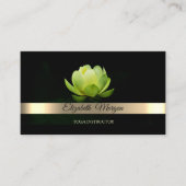 Elegant Gold Stripe Green Lotus Flower Yoga Visitekaartje (Voorkant)