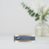 Elegant, Gold Stripe, Navy Blue, Faux Lashes Mini Visitekaartje (Staand voorkant)