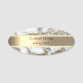 Elegant Gold Stripe, parels, witte goudmarmer Naamplaatje (Voorkant)