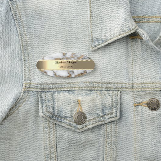 Elegant Gold Stripe, parels, witte goudmarmer Naamplaatje (In situ)