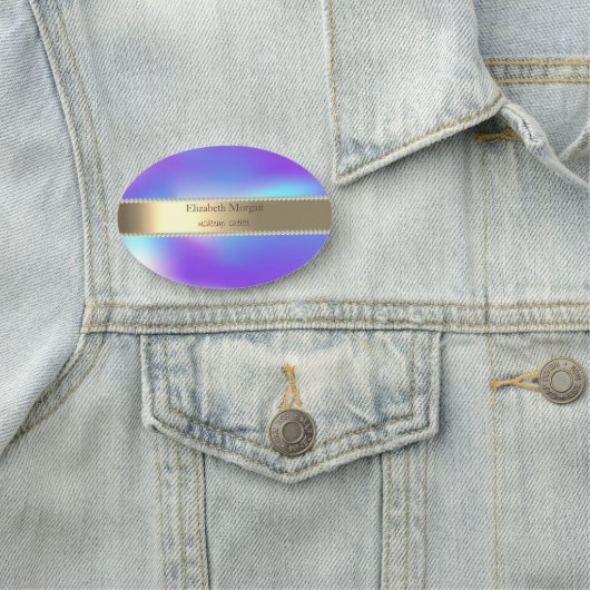 Elegant Gold Stripe, Pearls, Ombre Holographic Naamplaatje (In situ)