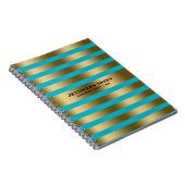 Elegant Gold Stripes - Aangepaste blauwe achtergro Notitieboek (Rechterzijde)