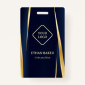 Elegant Gold Stripes Blue Background Badge (Voorkant)
