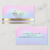 Elegant Gold Stripes Holographic Gold Lotus Visitekaartje (Voorkant / Achterkant)