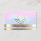 Elegant Gold Stripes Holographic Gold Lotus Visitekaartje (Voorkant)