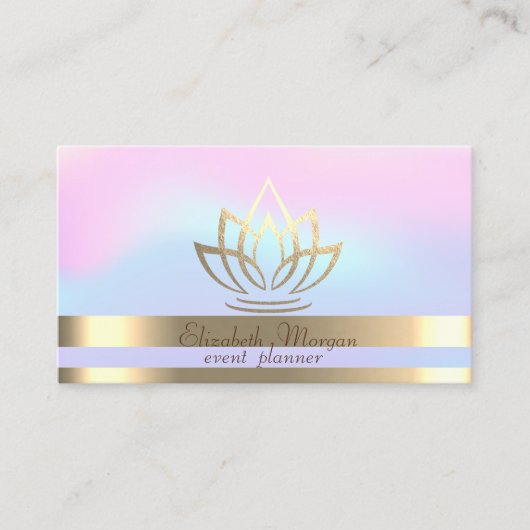 Elegant Gold Stripes Holographic Gold Lotus Visitekaartje (Voorkant)