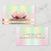 Elegant Gold Stripes Holographic Iridescent Lotus Visitekaartje (Voorkant / Achterkant)