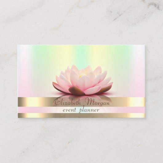 Elegant Gold Stripes Holographic Iridescent Lotus Visitekaartje (Voorkant)