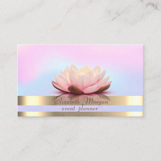 Elegant Gold Stripes Holographic Lotus Visitekaartje (Voorkant)