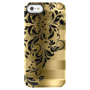 Elegant Gold Stripes Pattern & Black Floral Lace Doorzichtig iPhone SE/5/5s Hoesje