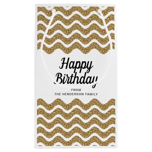 Elegant Gold Stripes Script Verjaardag Klein Cadeauzakje (Achterkant)