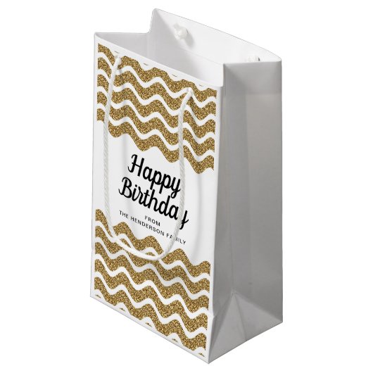 Elegant Gold Stripes Script Verjaardag Klein Cadeauzakje (Voorkant Gekanteld)