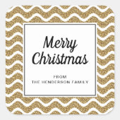 Elegant Gold Stripes Script Vrolijk Kerstfeest Vierkante Sticker (Voorkant)