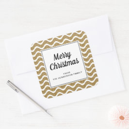 Elegant Gold Stripes Script Vrolijk Kerstfeest Vierkante Sticker