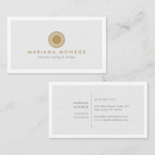 ELEGANT GOLD SUN LOGO op LICHTGRIJS Visitekaartje (Voorkant / Achterkant)