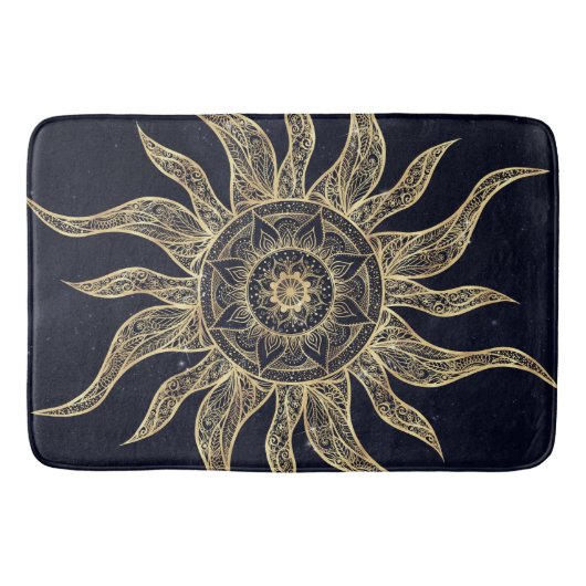 Elegant Gold Sun Mandala Blue Nebula Design Badmat (Voorkant)