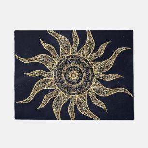 Elegant Gold Sun Mandala Blue Nebula Design Deurmat