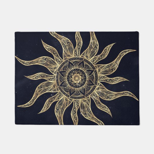 Elegant Gold Sun Mandala Blue Nebula Design Deurmat (Voorkant)