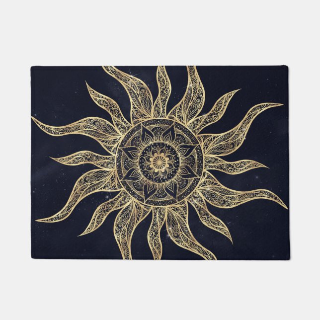 Elegant Gold Sun Mandala Blue Nebula Design Deurmat (Voorkant)
