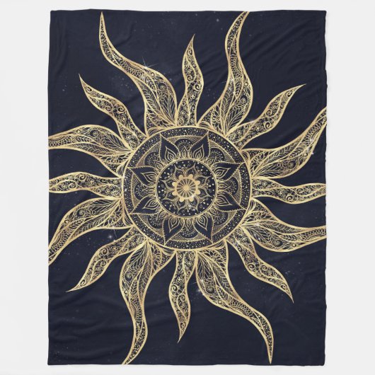 Elegant Gold Sun Mandala Blue Nebula Design Fleece Deken (Voorkant)