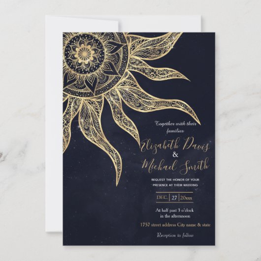 Elegant Gold Sun Mandala Blue Nebula Design Kaart (Voorkant)