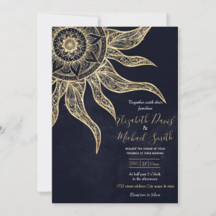 Elegant Gold Sun Mandala Blue Nebula Design Kaart
