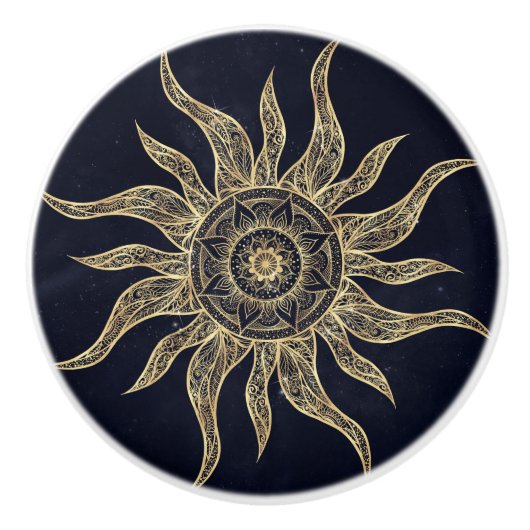 Elegant Gold Sun Mandala Blue Nebula Design Keramische Knop (Voorkant)