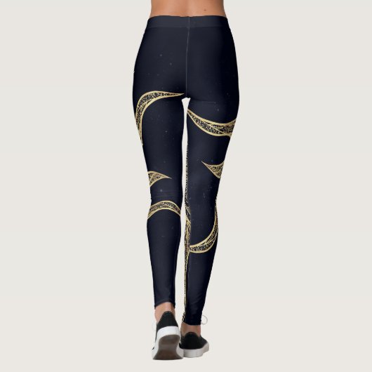 Elegant Gold Sun Mandala Blue Nebula Design Leggings (Achterkant)