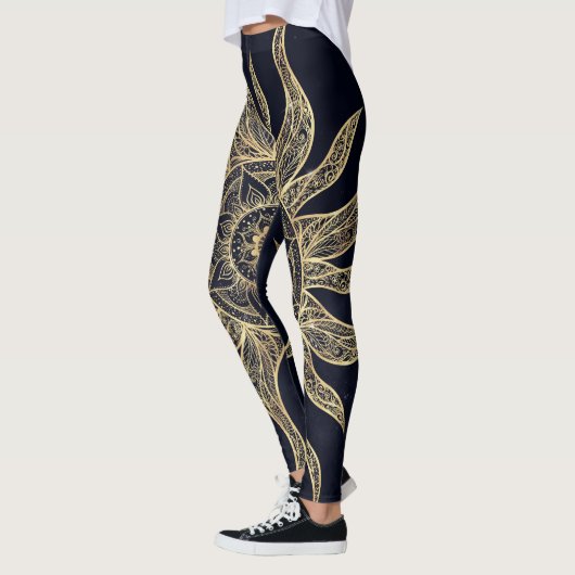 Elegant Gold Sun Mandala Blue Nebula Design Leggings (Links)