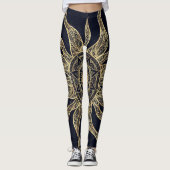 Elegant Gold Sun Mandala Blue Nebula Design Leggings (Voorkant)