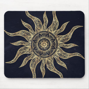 Elegant Gold Sun Mandala Blue Nebula Design Muismat