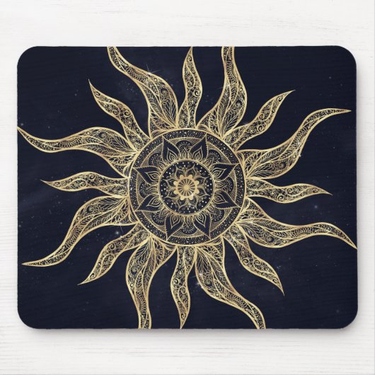 Elegant Gold Sun Mandala Blue Nebula Design Muismat (Voorkant)