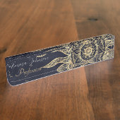 Elegant Gold Sun Mandala Blue Nebula Design Naambordje (Zijkant)