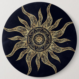 Elegant Gold Sun Mandala Blue Nebula Design Ronde Button 6,0 Cm